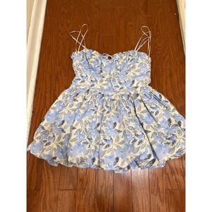 ASTR The Label Larissa Blue Floral Bubble Hem Mini Dress Sweetheart Neck Large